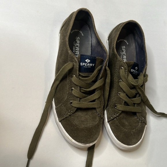 Sperry Forest Green Olive Corduroy Tennis Shoes Sneakers STS84189 Size 8 - Picture 4 of 11